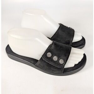 Alegria by PG Lite Lily Black Slide Sandals Adjustable Strap Silver Buttons 39